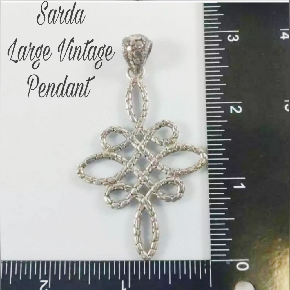 VINTAGE SARDA 3" SIGNED STERLING SILVER PENDANT 76MM X 43MM 13.0 G necklace